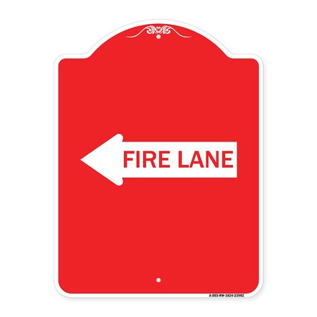Signmission Designer Series Sign-Fire Lane Left Arrow, Red & White Aluminum Sign, 18" x 24", RW-1824-23982 A-DES-RW-1824-23982